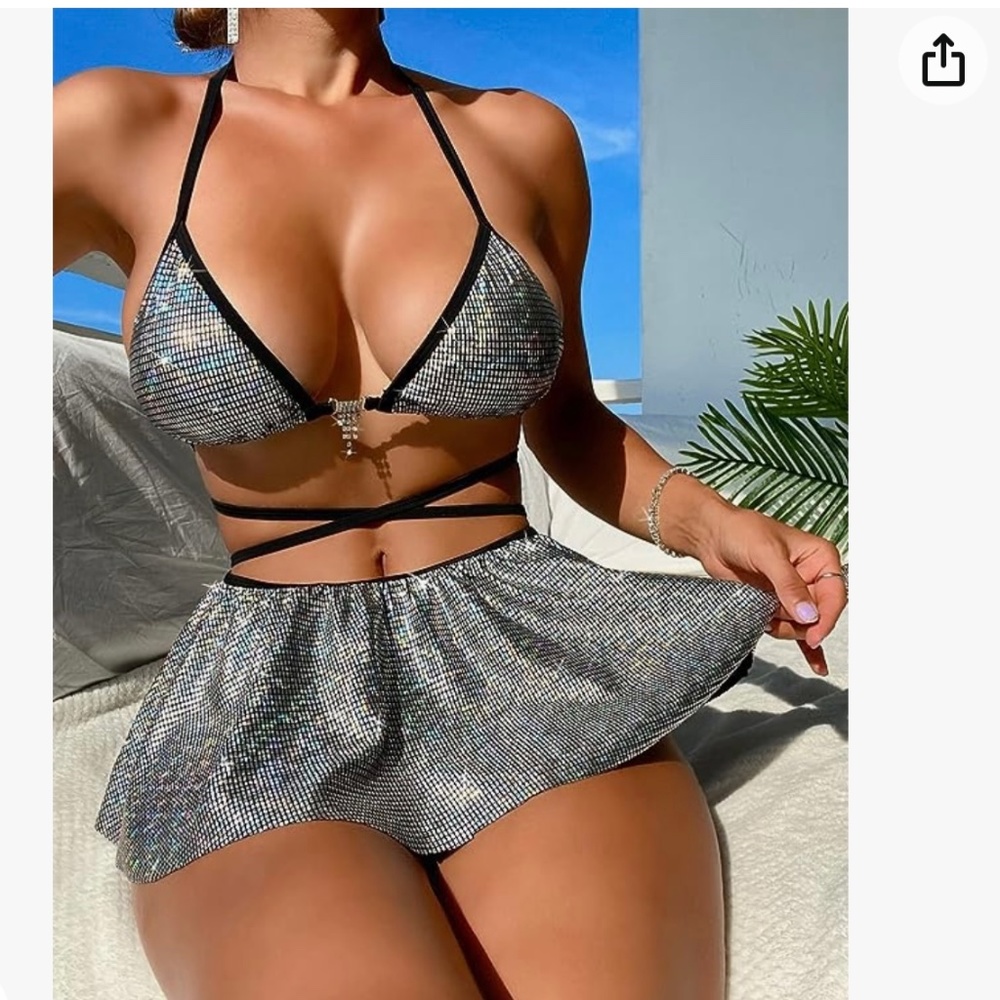 Metallic Rave 3 Piece Set/ Festival Mini Skirt and Bralette